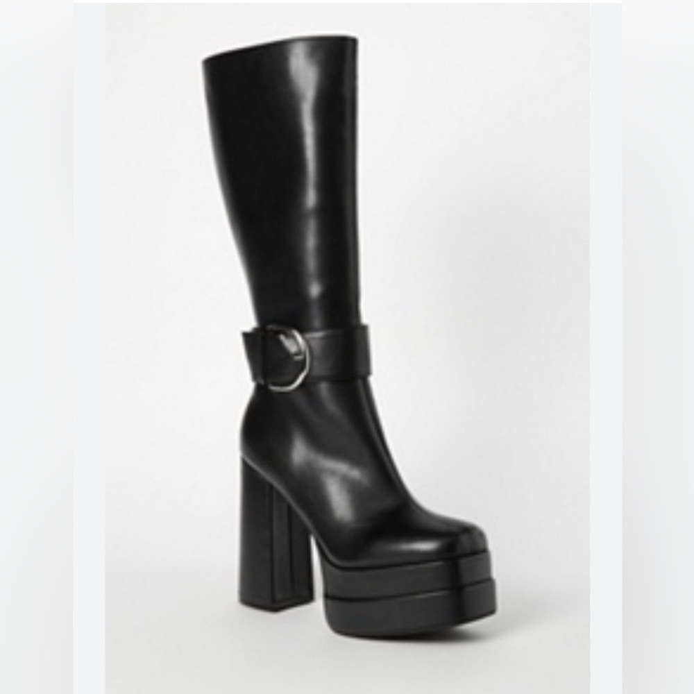SHOE DAZZLE Black Platform Knee-High Tall Chunky Heeled Boots Shoes Size 10 - Picture 1 of 14